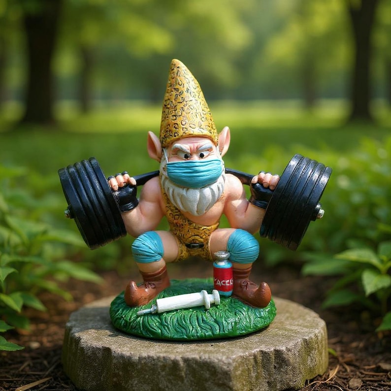 Funny Weightlifting Garden Gnome Statue | Muscular Strong Man Gnome Outdoor Decor | Cheeky Lawn Yard Ornament | Unique Resin Figurine