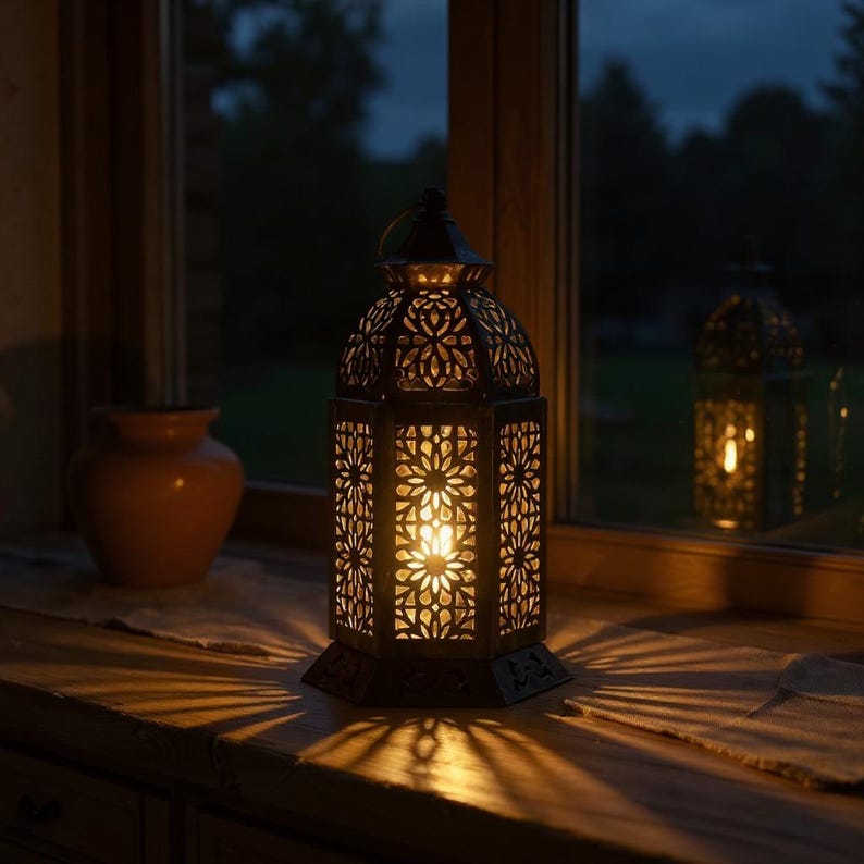 Moroccan Lantern | Metal Candle Holder | Boho Home Decor | Outdoor Patio Lighting | Ethnic Arabic Table Centerpiece Tea Light Lantern