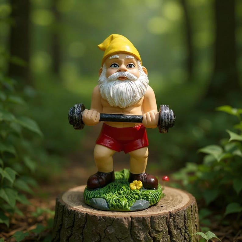 Funny Weightlifting Garden Gnome Statue | Muscular Strong Man Gnome Outdoor Decor | Cheeky Lawn Yard Ornament | Unique Resin Figurine